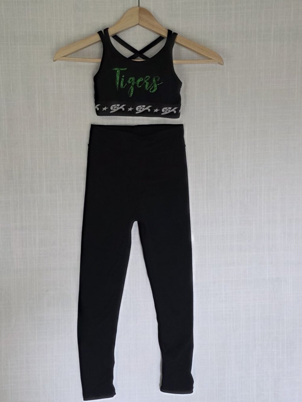 Girls GK Tigers Sports Bra + Big Elephant Pants Cheer Gymnastics Practice Set XS